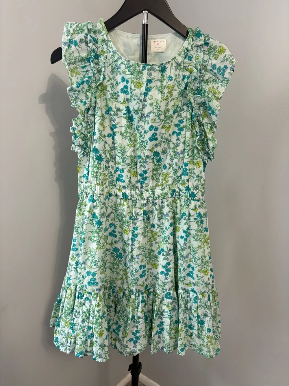 Crewcuts J.Crew Girls Size 12 Cotton Floral Tiered Ruffle Sleeve Boho Mini